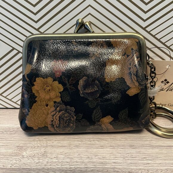 NWT PATRICIA NASH BORSE Leather Coin Purse Vintage Floral Brocade Denim Fields - Picture 4 of 12